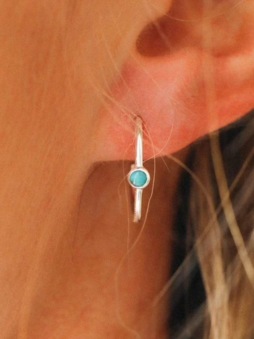 Pura Vida Turquoise Silver Plated Stone Hoop Stud Earrings